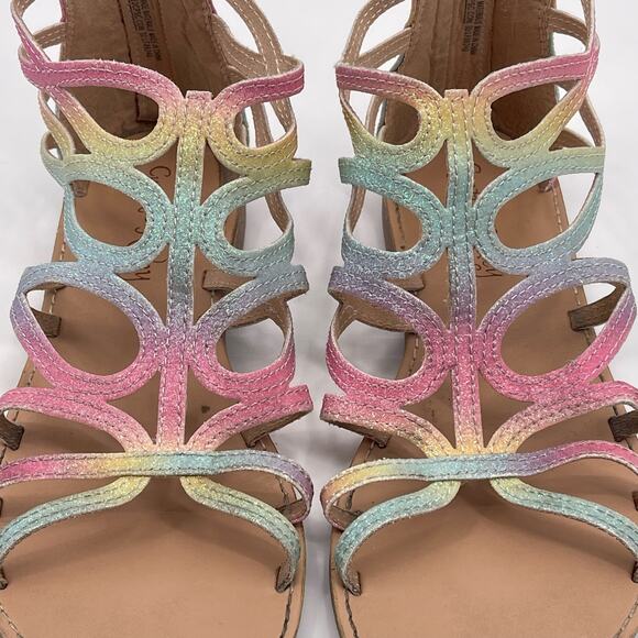 Cynthia Rowley Sz 5 Rainbow Sparkle Glitter Gladiator Sandals Back Zip Girls - Picture 7 of 13